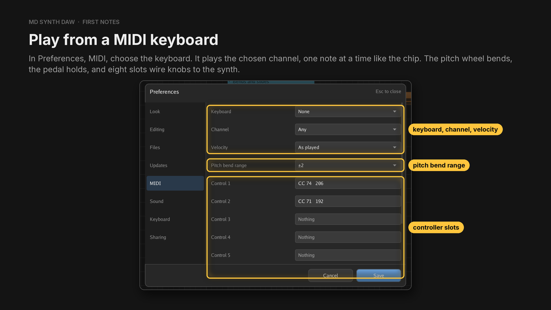 The MIDI preferences