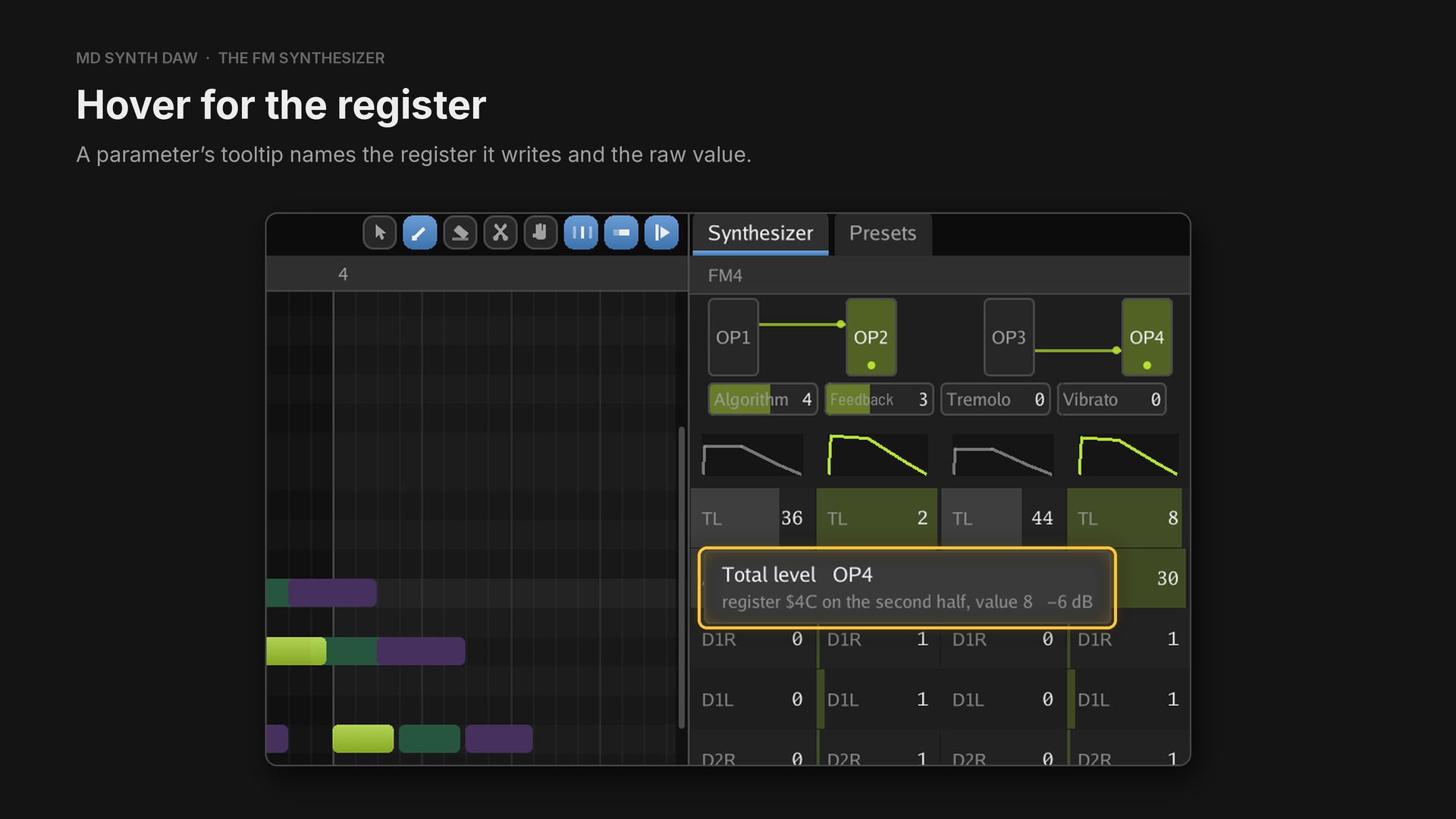 A parameter's tooltip naming its register