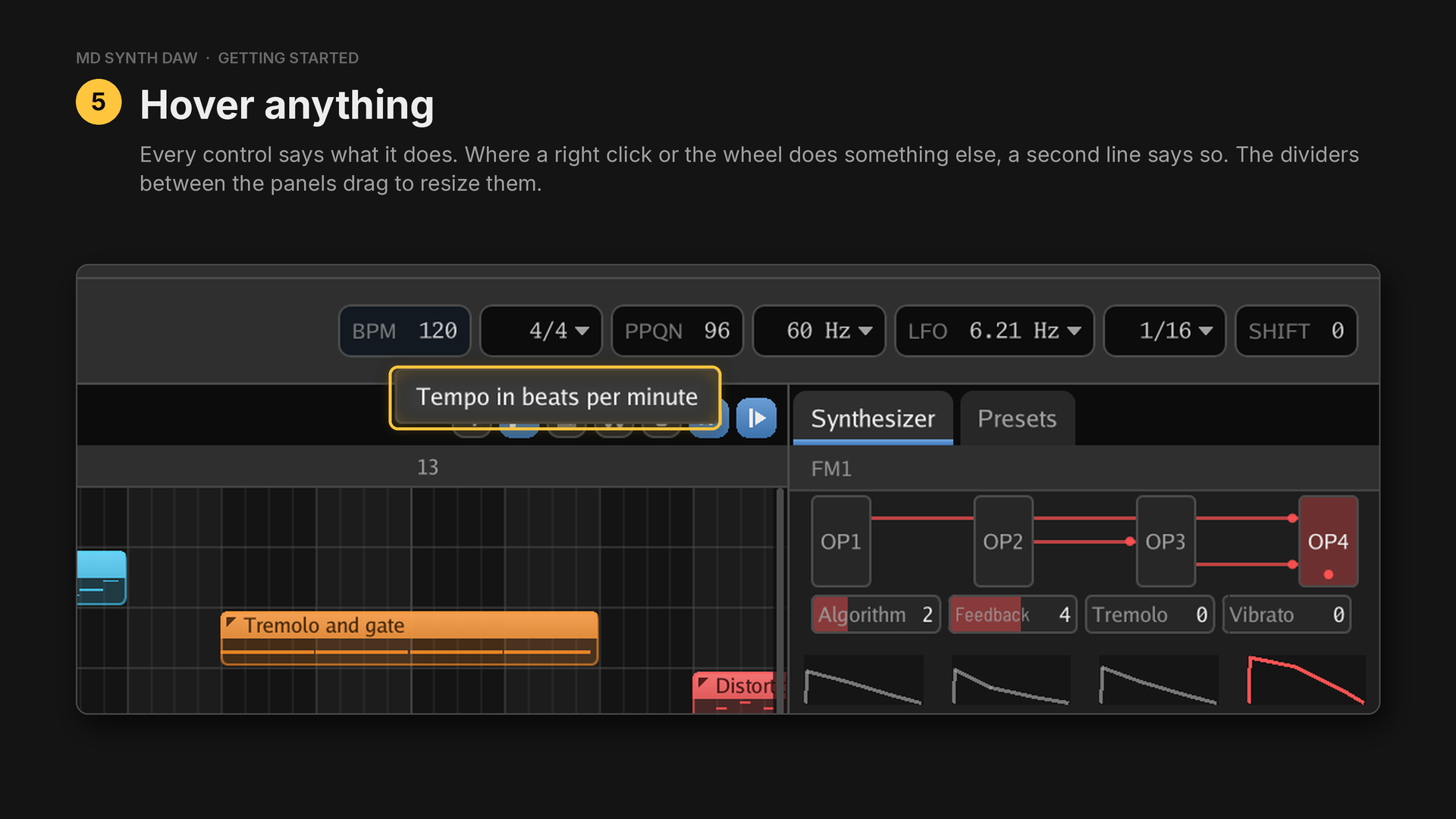 A tooltip on the tempo field