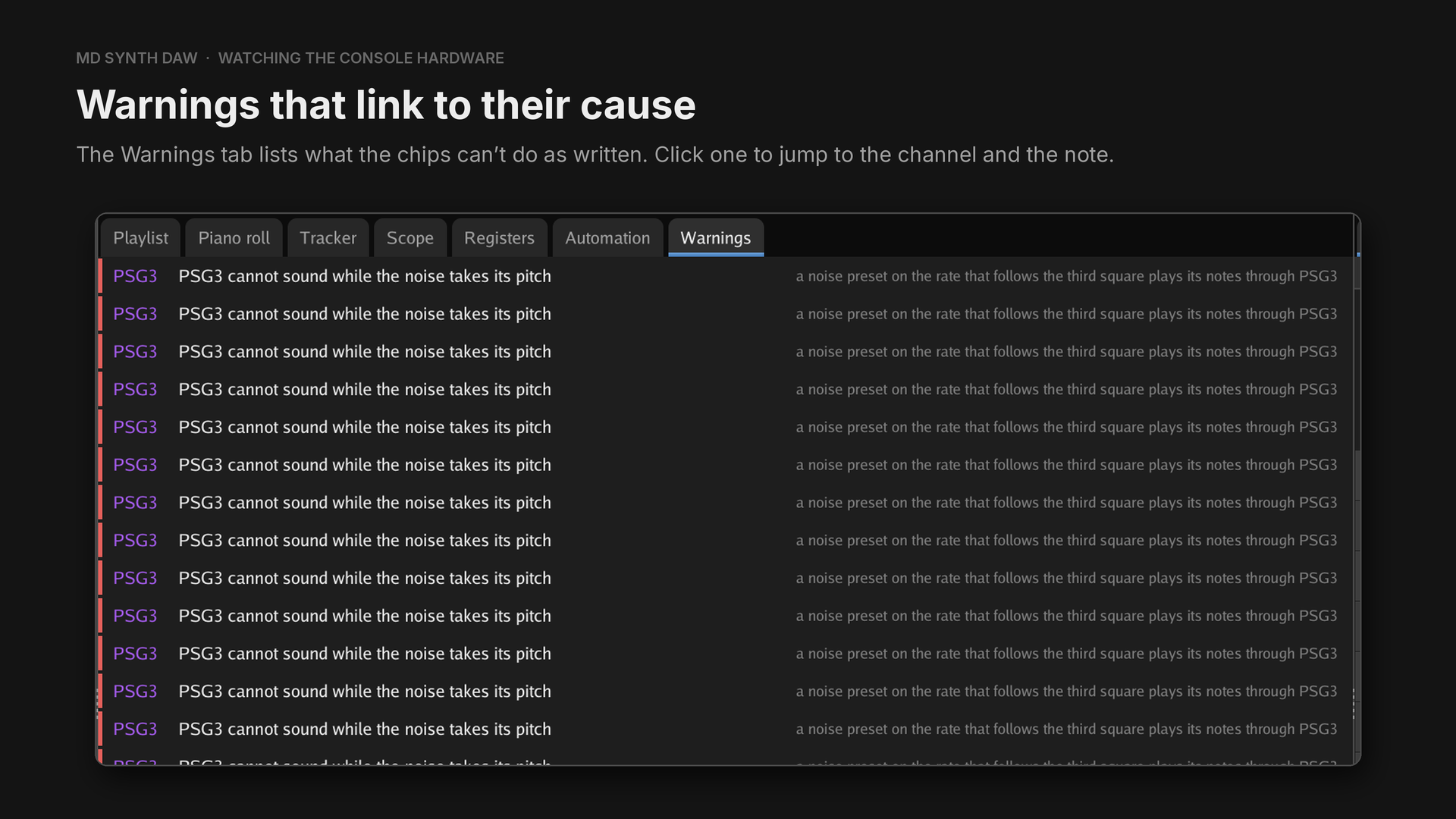 The Warnings tab