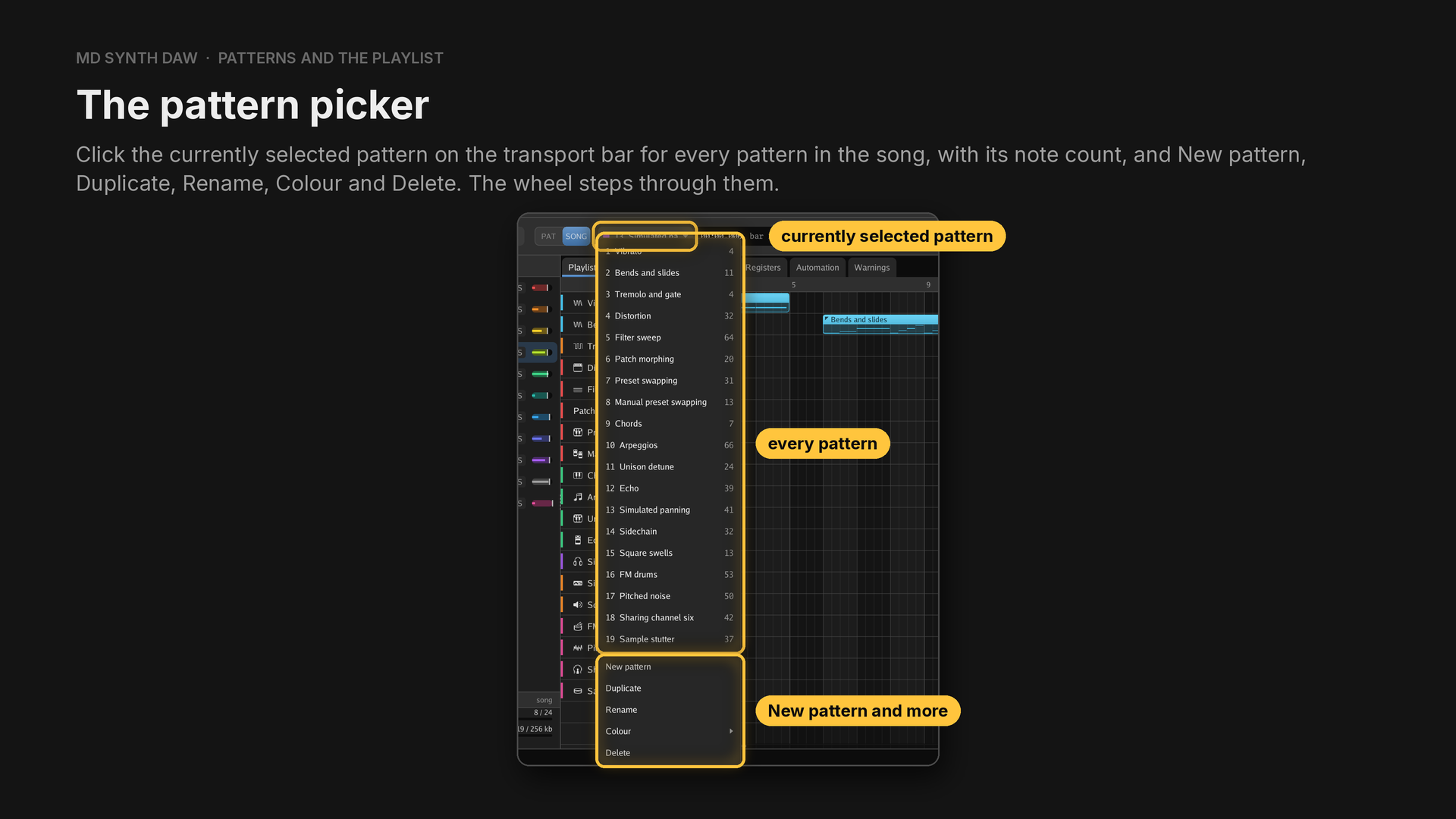 The pattern picker's list