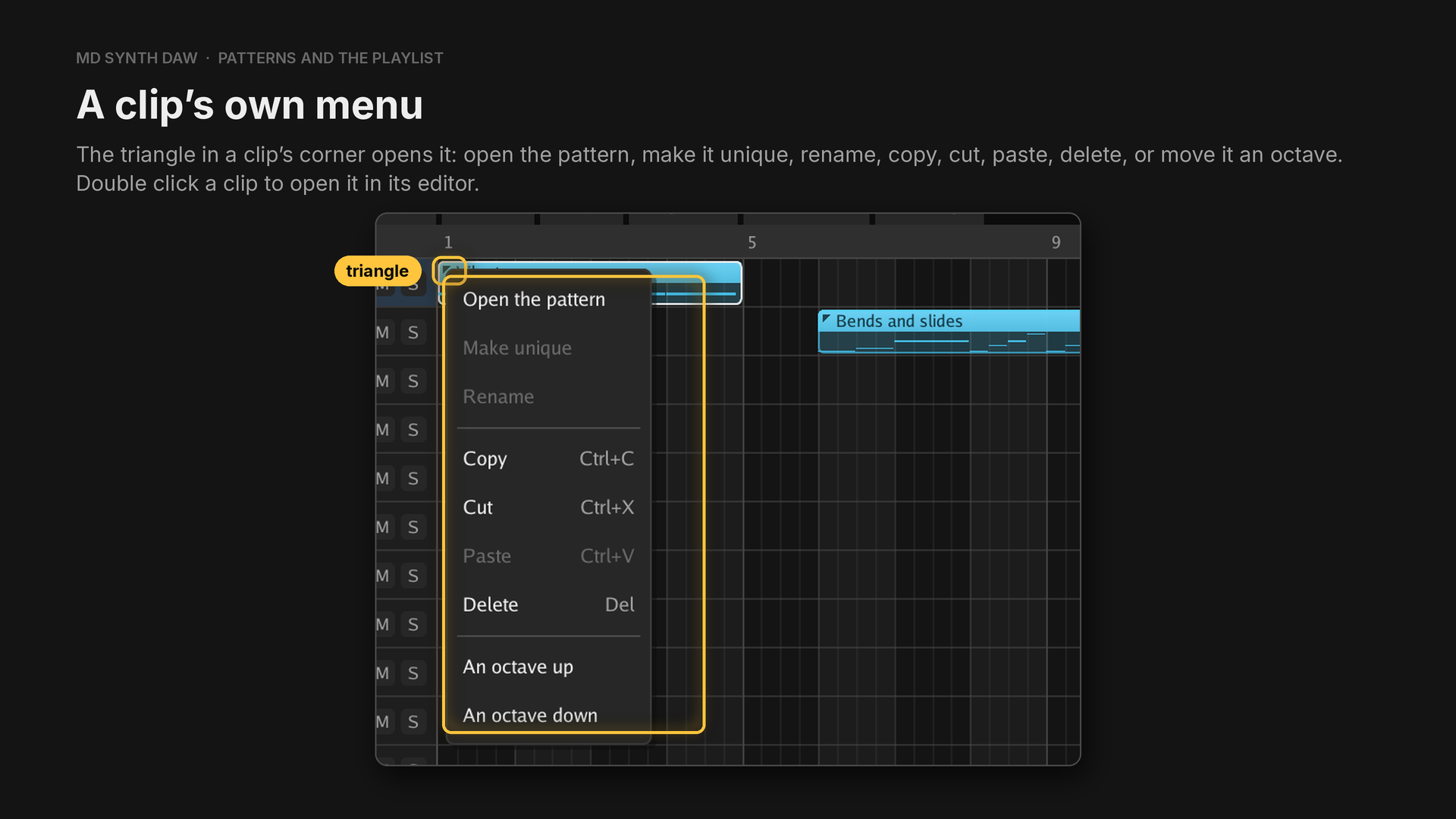 A clip's corner menu
