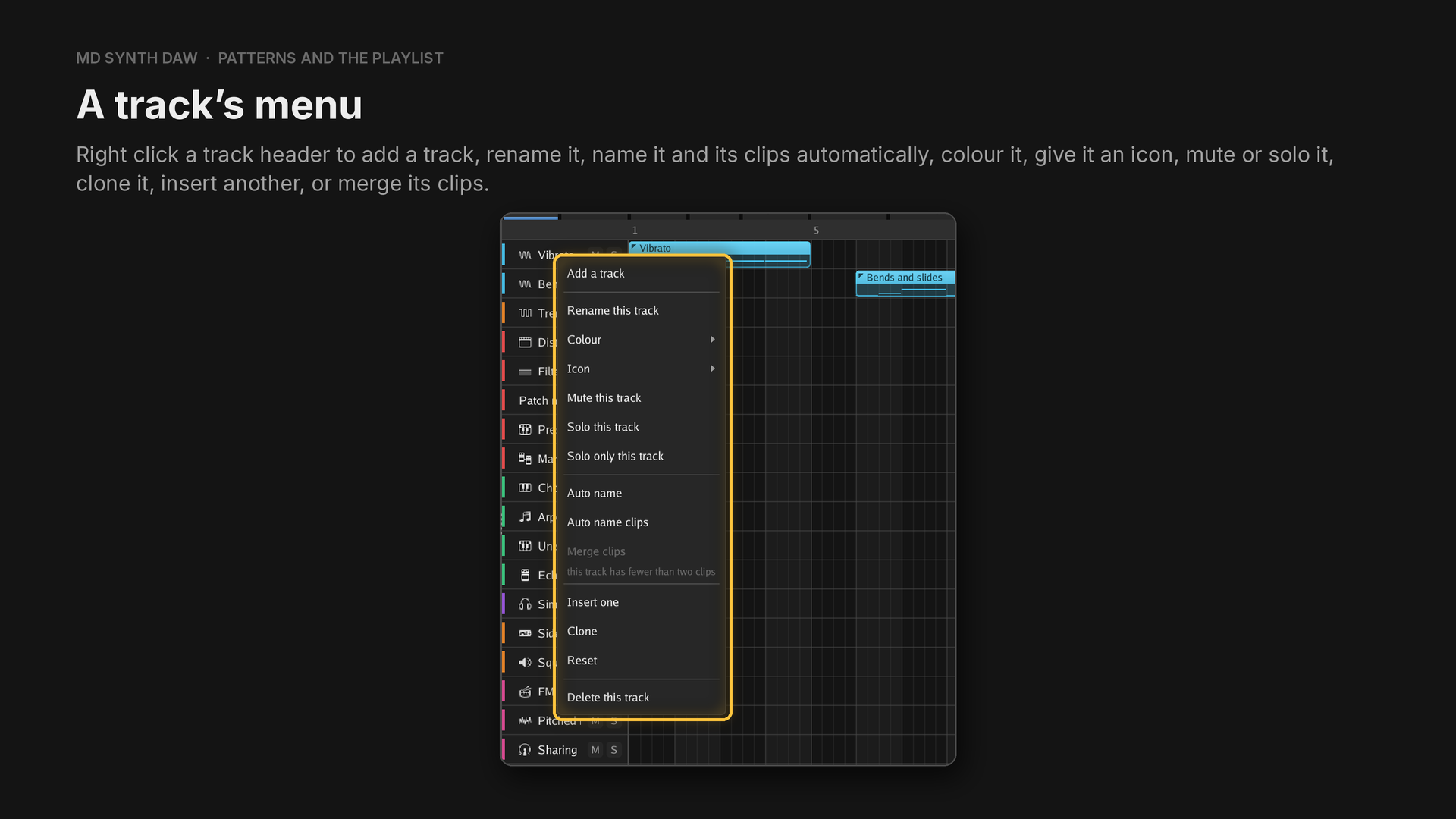 A track header's menu