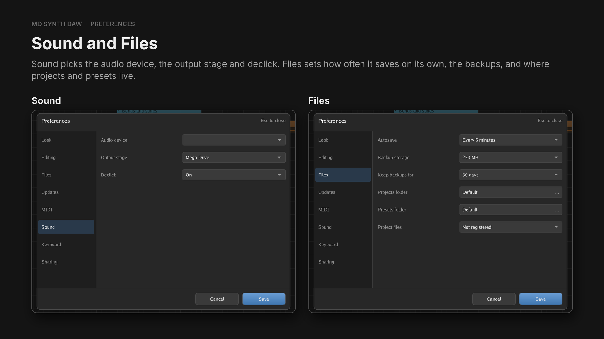 The Sound and Files preferences