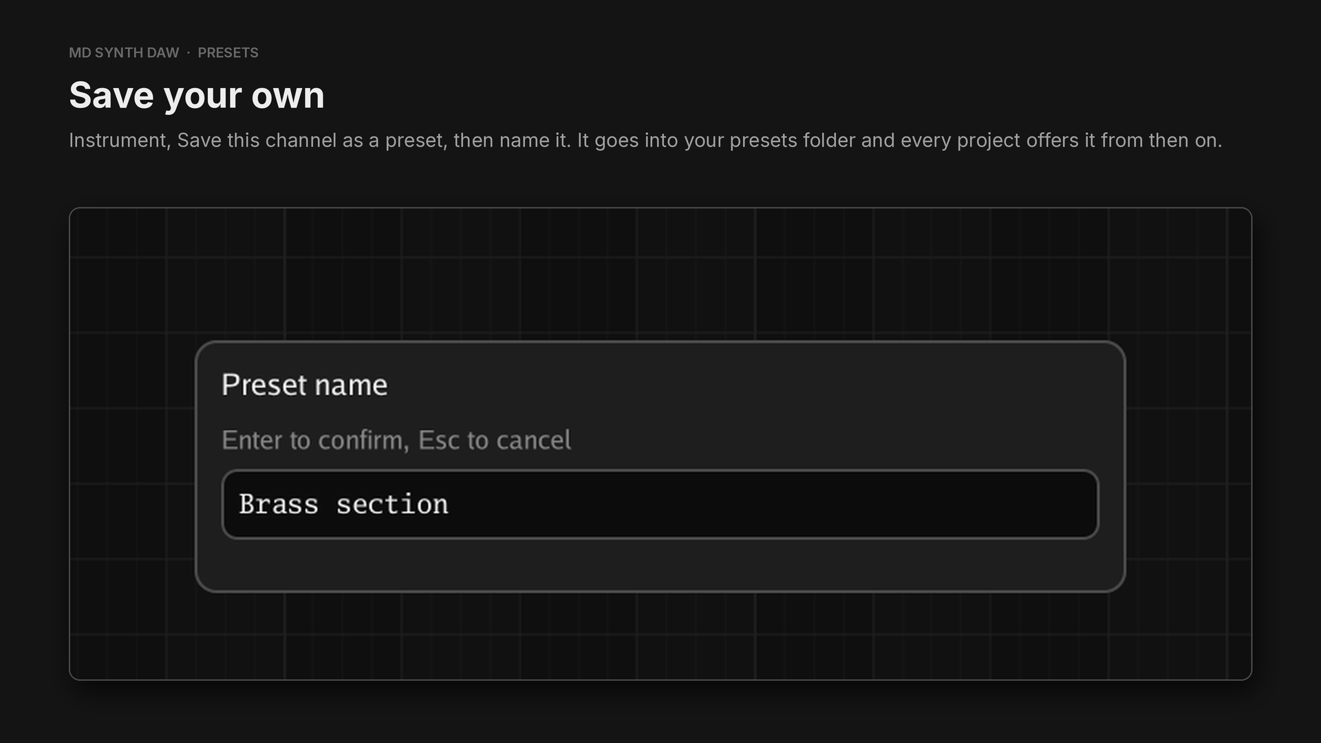 Naming a new preset