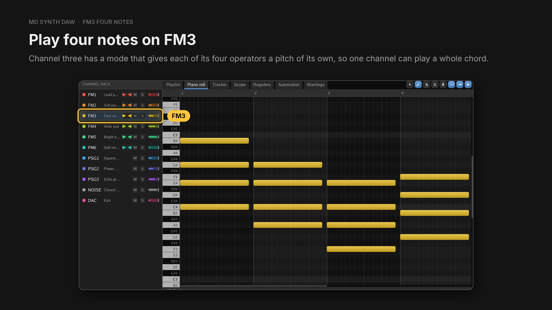 FM3 playing four notes at once