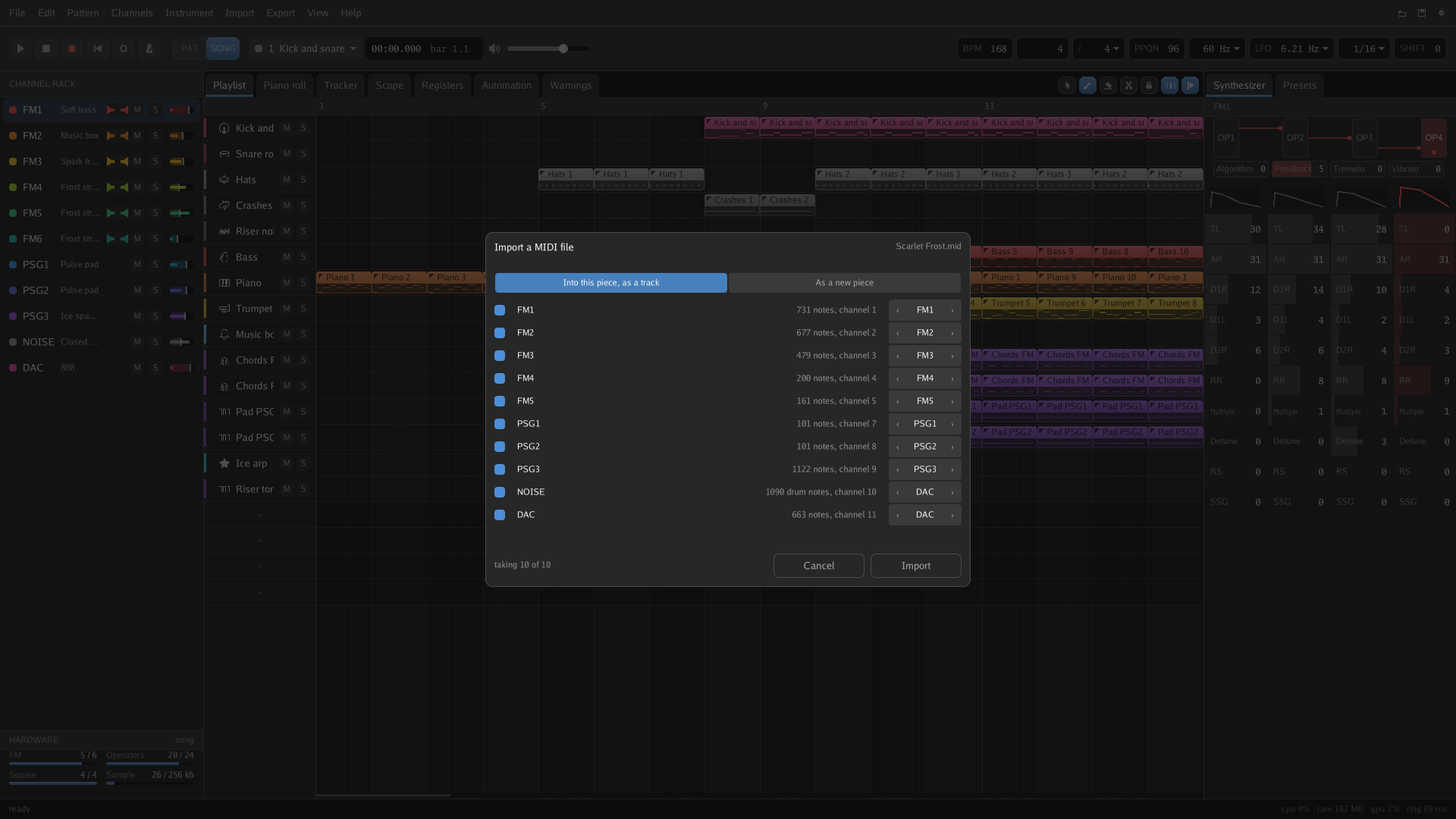 Importing a MIDI file